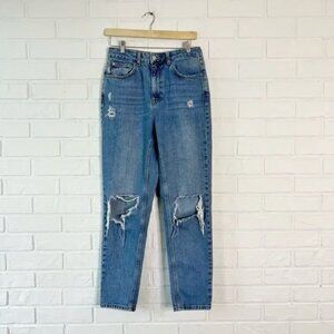 Topshop High Waist 100% Cotton Destroyed Moto Mom Jeans 28